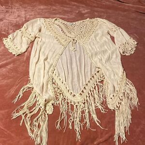 Boho Chic Crotchet Fringe Cover up Large Festival Attite